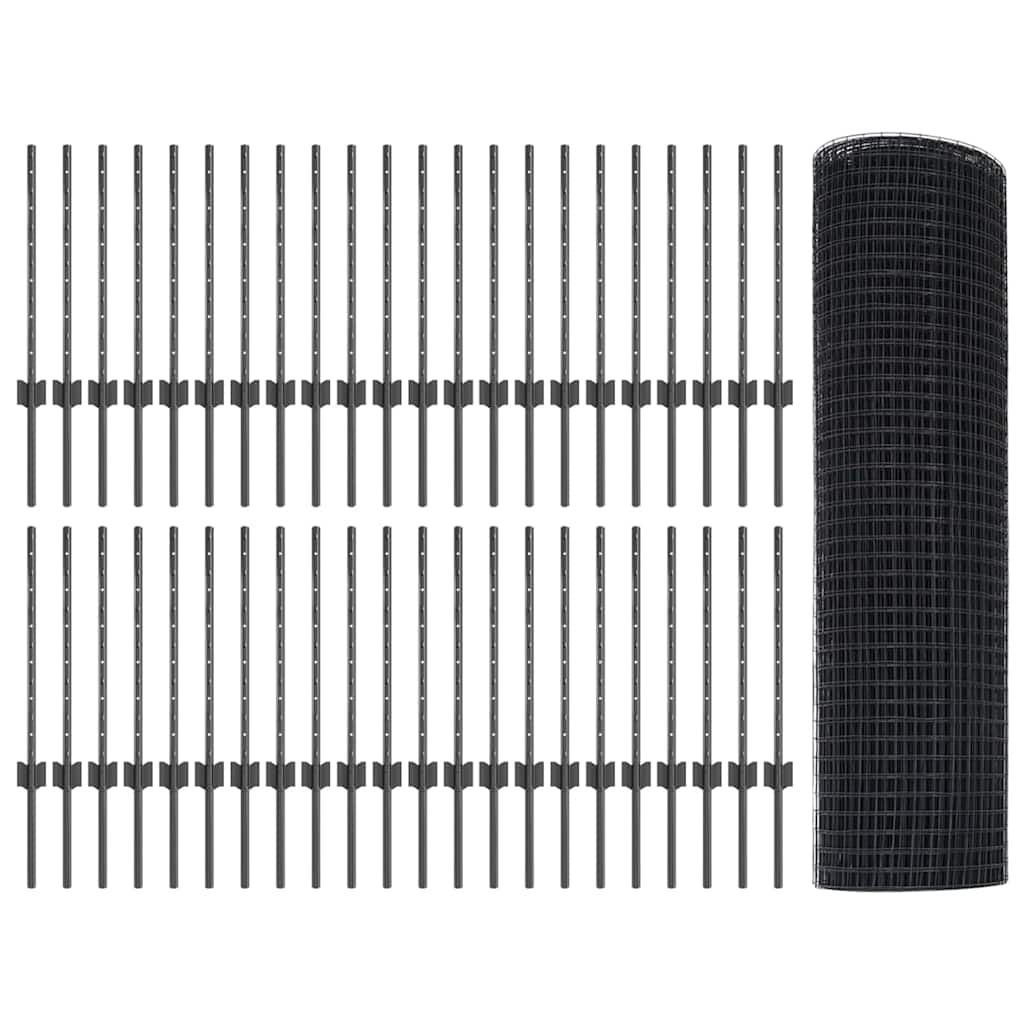 Welded Wire Fence with Posts 100 x 0.5 m PVC-Coated Steel Grey