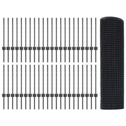 Welded Wire Fence with Posts 100 x 0.6 m PVC-Coated Steel Grey