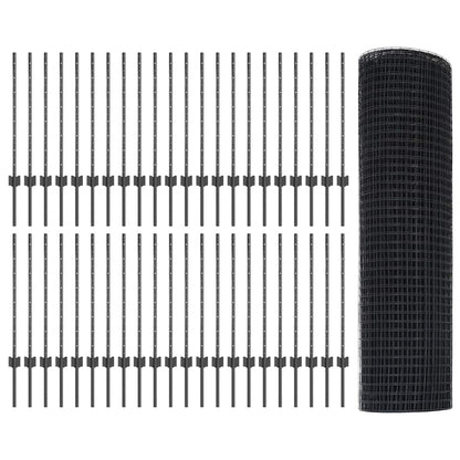 Welded Wire Fence with Posts 100 x 0.8 m PVC-Coated Steel Grey