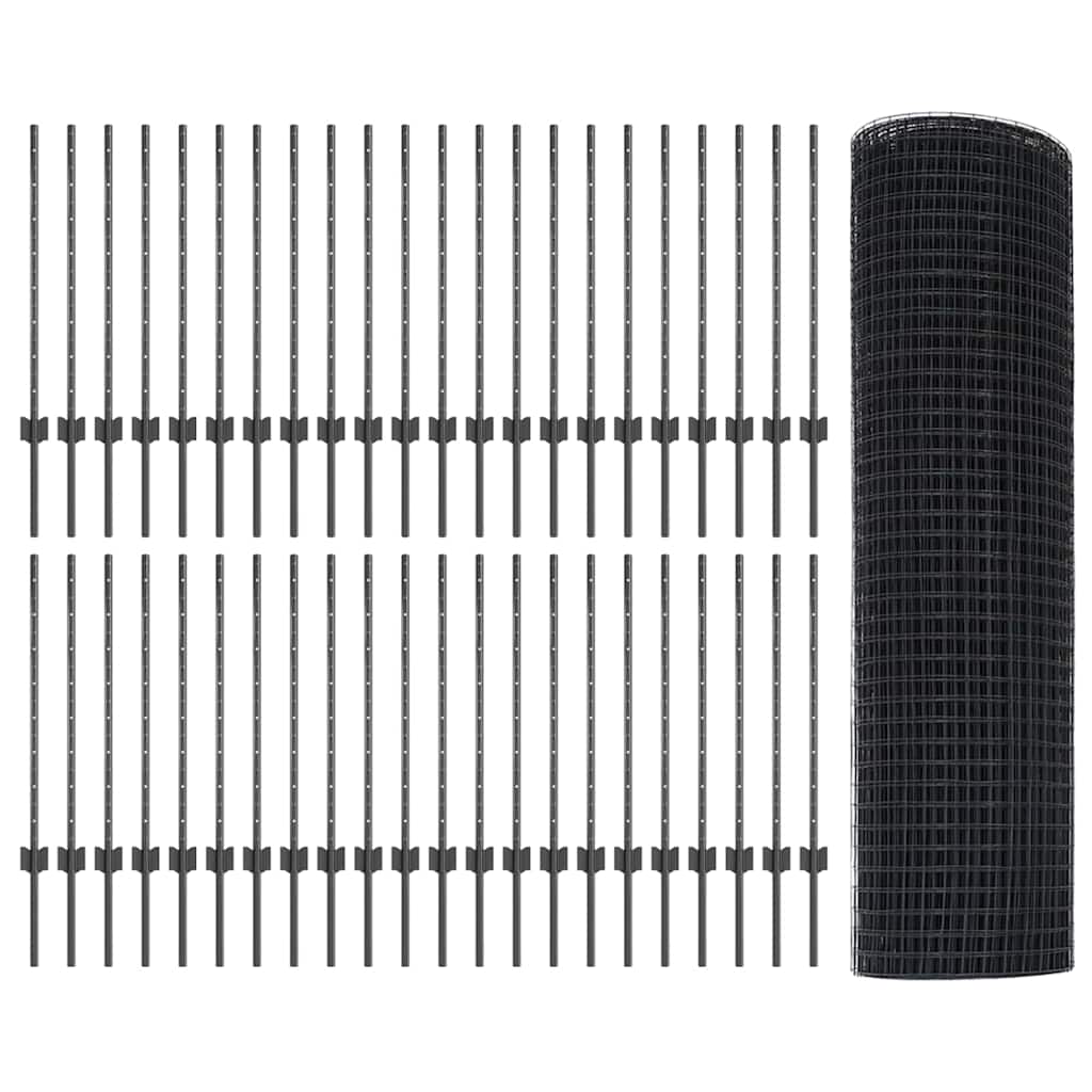 Welded Wire Fence with Posts 100 x 0.8 m PVC-Coated Steel Grey