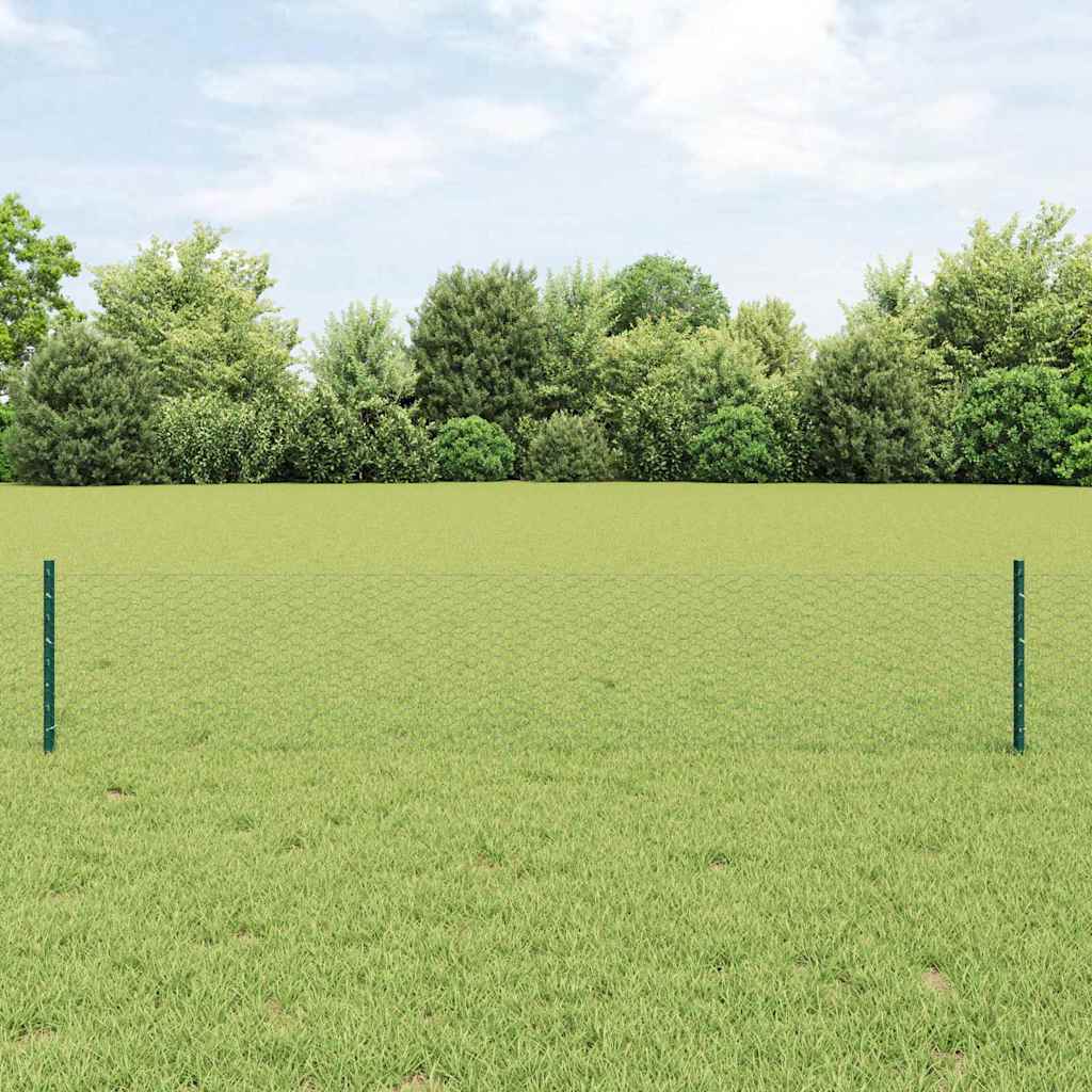 Hexagonal Fence with Post 10 x 0.4 m PVC-Coated Steel Green