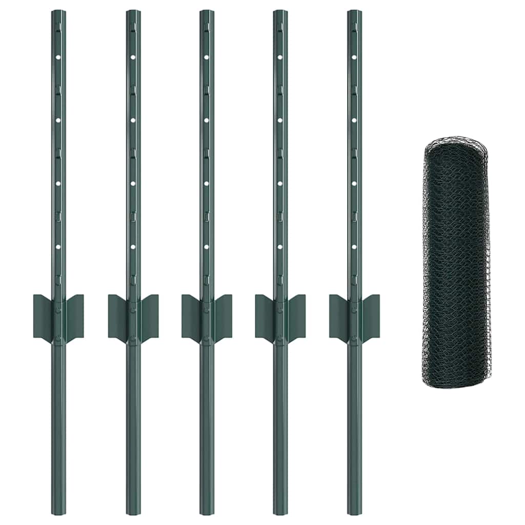 Hexagonal Fence with Post 10 x 0.4 m PVC-Coated Steel Green