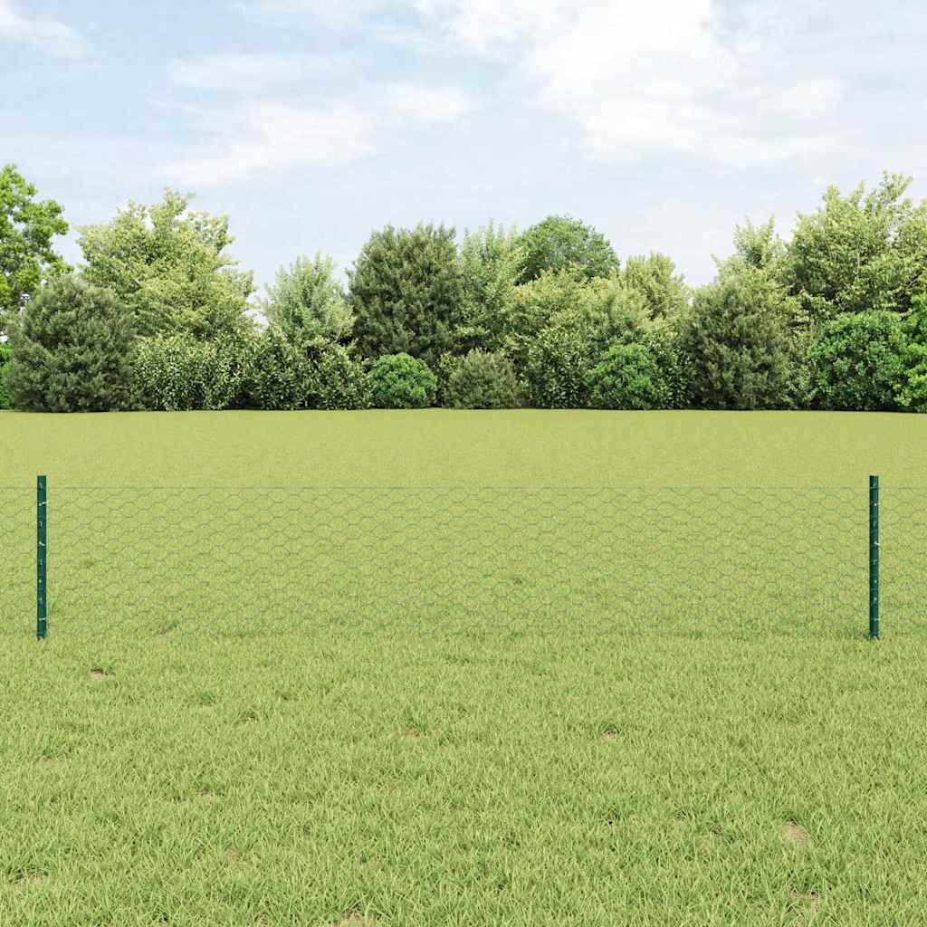 Hexagonal Fence with Post 10 x 0.4 m PVC-Coated Steel Green