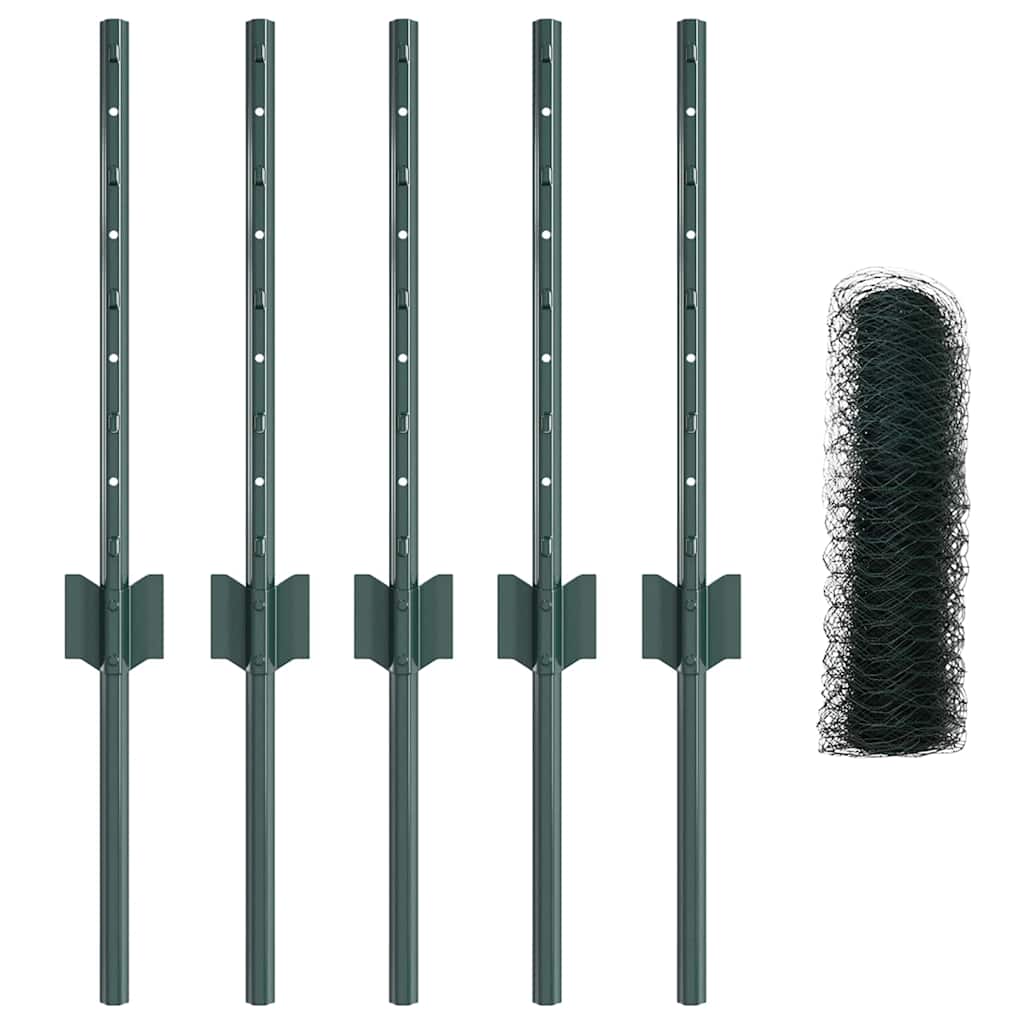 Hexagonal Fence with Post 10 x 0.4 m PVC-Coated Steel Green