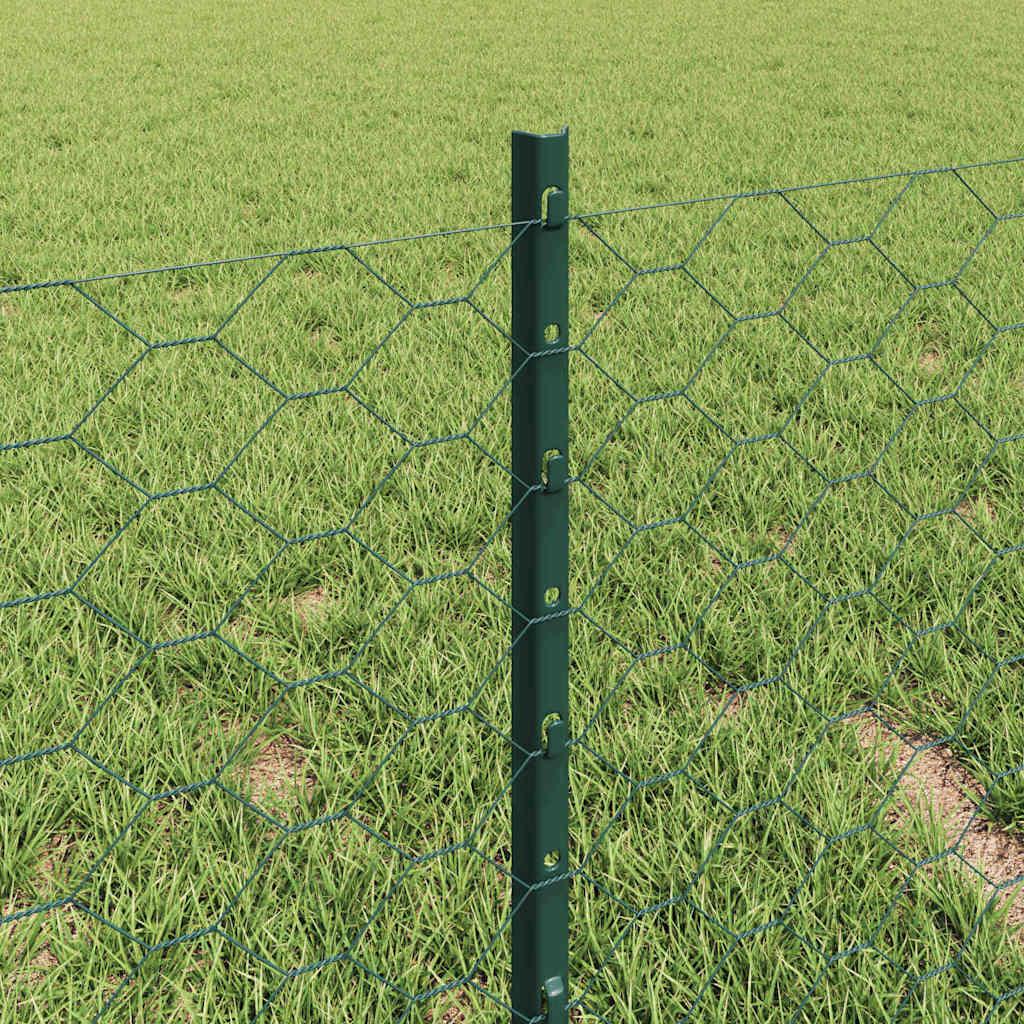 Hexagonal Fence with Post 10 x 0.4 m PVC-Coated Steel Green