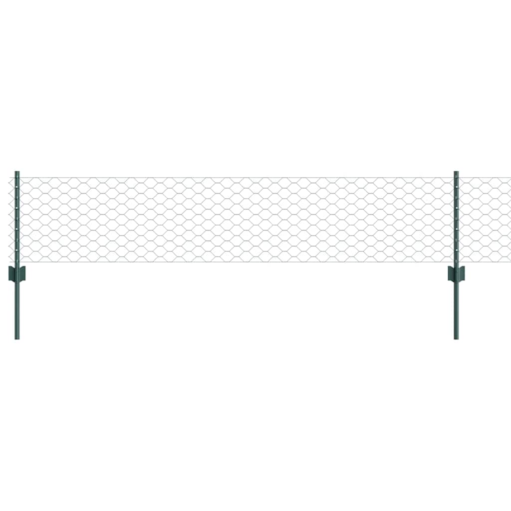 Hexagonal Fence with Post 10 x 0.4 m PVC-Coated Steel Green