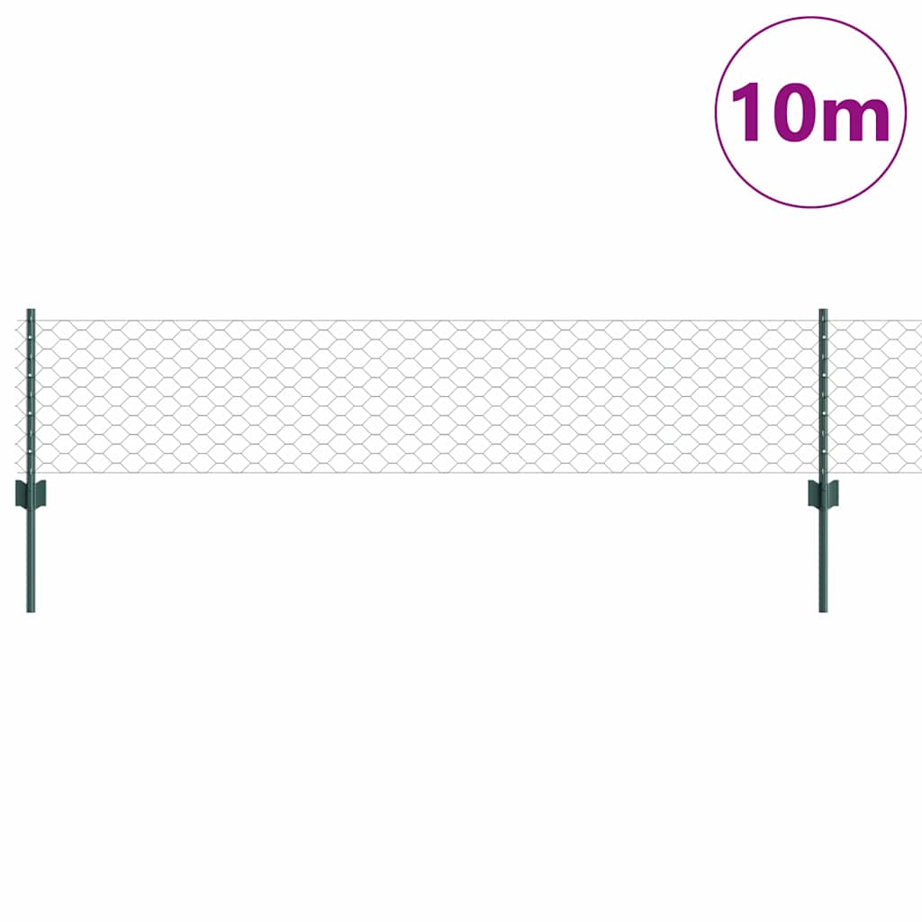 Hexagonal Fence with Post 10 x 0.4 m PVC-Coated Steel Green