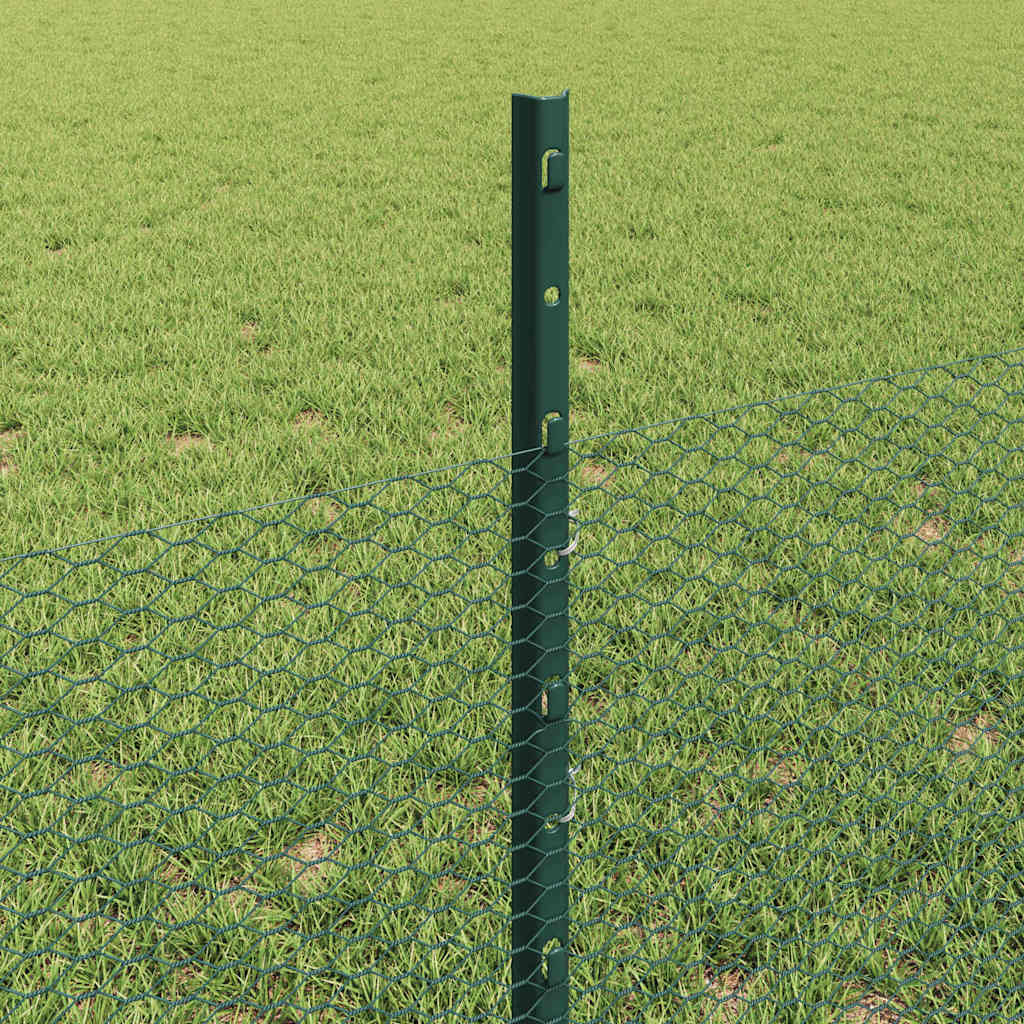 Hexagonal Fence with Post 10 x 0.5 m PVC-Coated Steel Green
