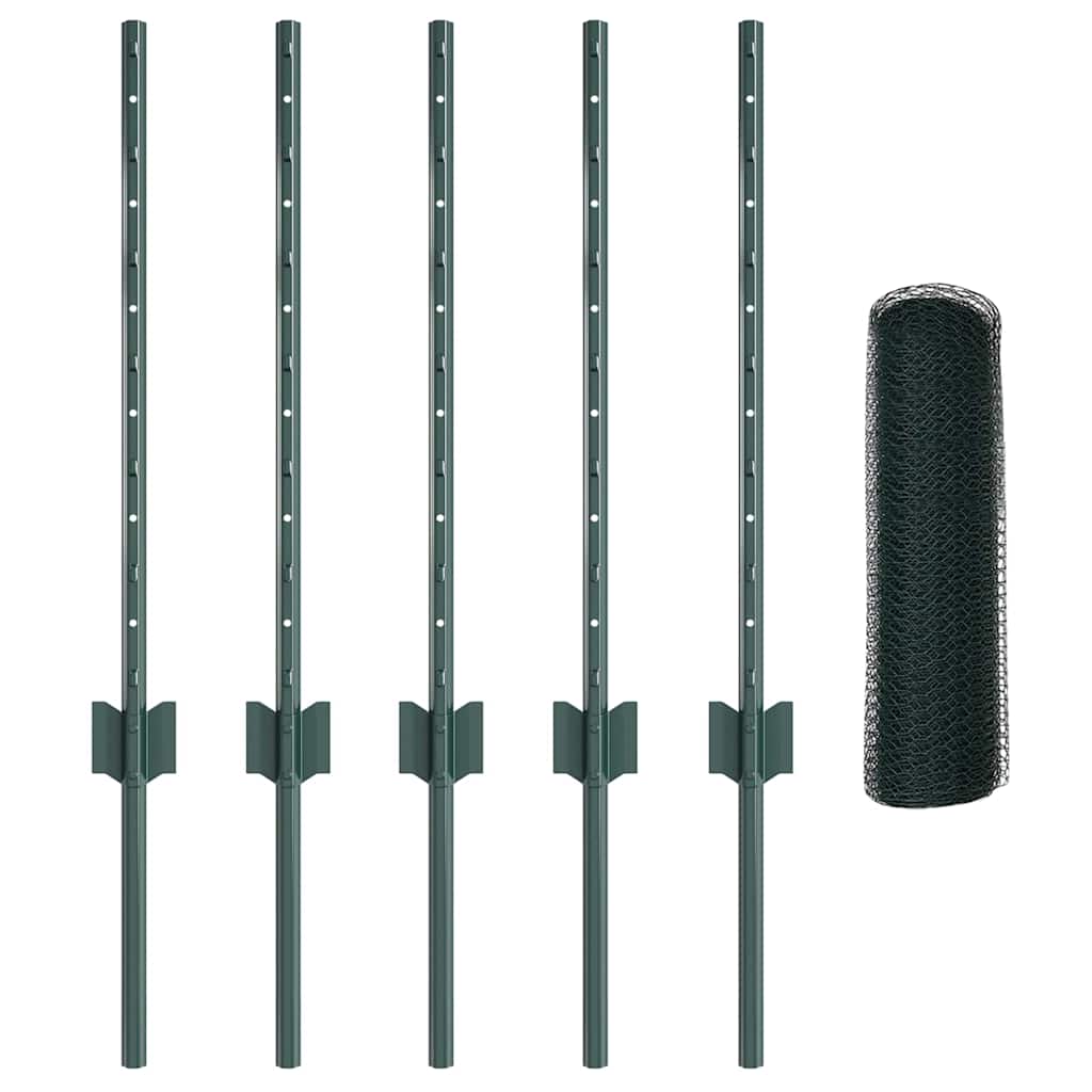 Hexagonal Fence with Post 10 x 0.5 m PVC-Coated Steel Green