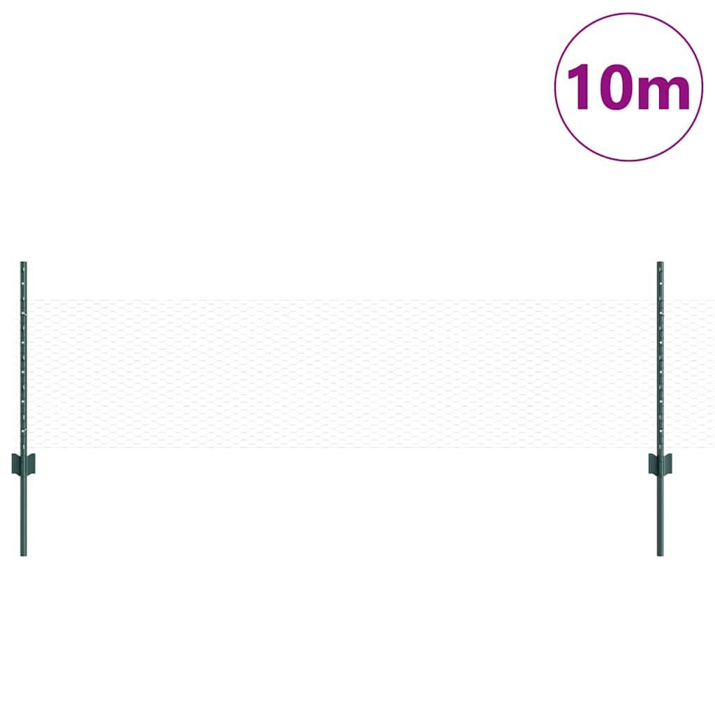 Hexagonal Fence with Post 10 x 0.5 m PVC-Coated Steel Green