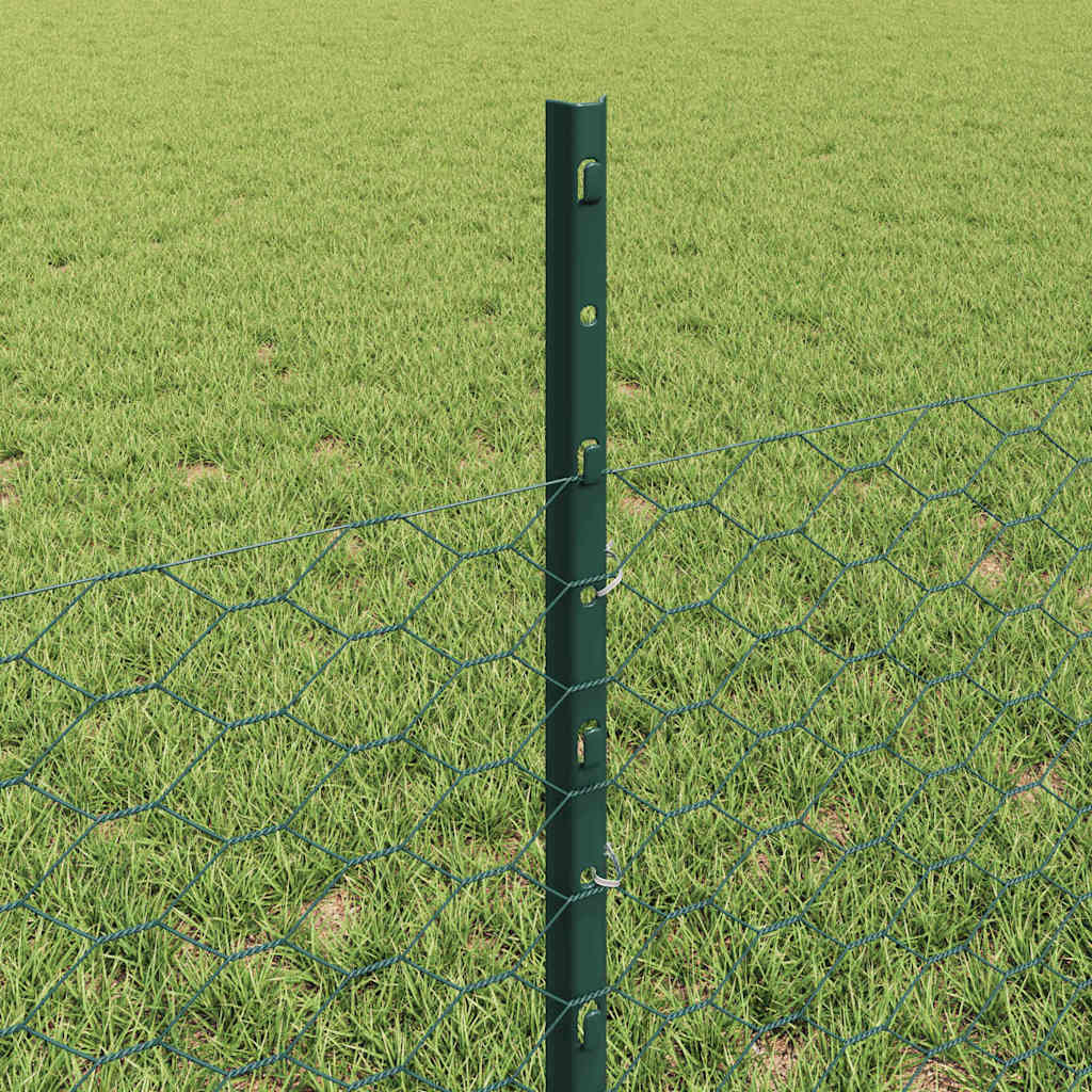 Hexagonal Fence with Post 10 x 0.5 m PVC-Coated Steel Green