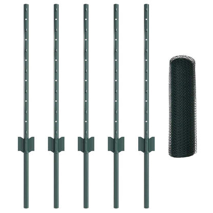 Hexagonal Fence with Post 10 x 0.6 m PVC-Coated Steel Green