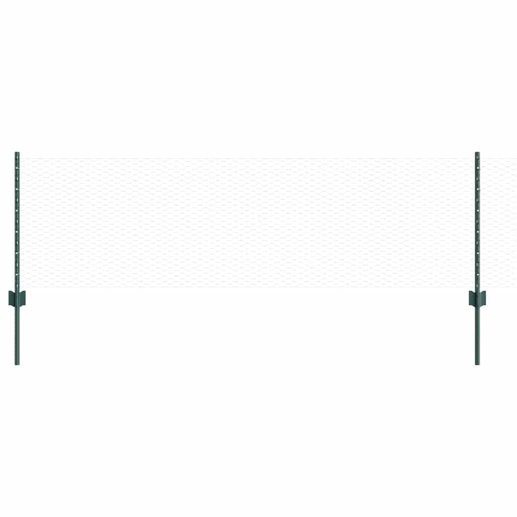 Hexagonal Fence with Post 10 x 0.6 m PVC-Coated Steel Green
