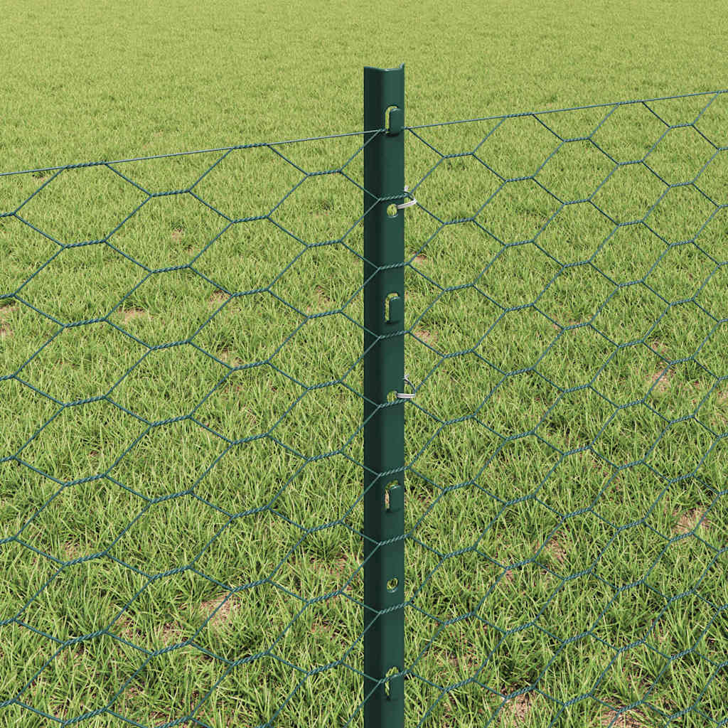 Hexagonal Fence with Post 10 x 0.6 m PVC-Coated Steel Green