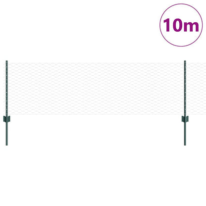 Hexagonal Fence with Post 10 x 0.6 m PVC-Coated Steel Green