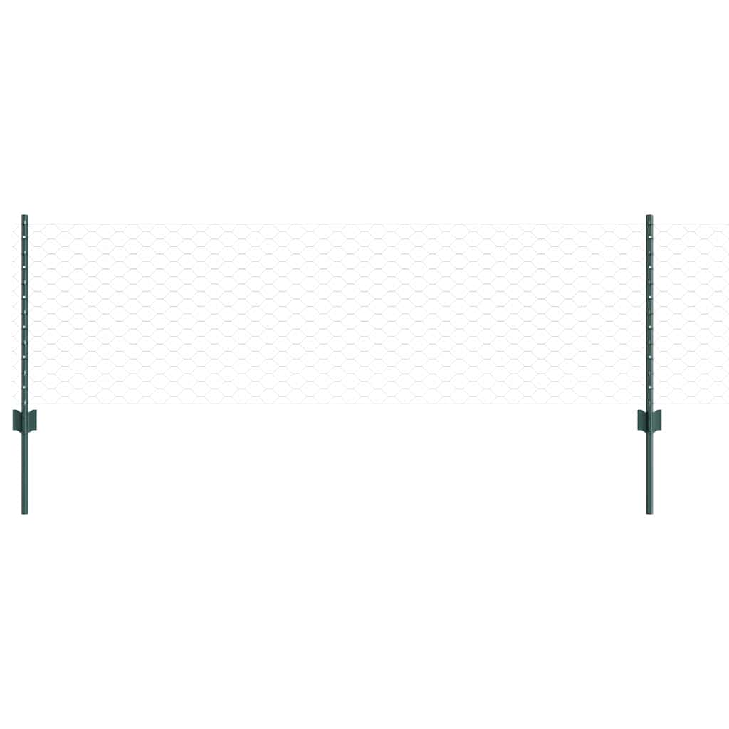 Hexagonal Fence with Post 10 x 0.6 m PVC-Coated Steel Green