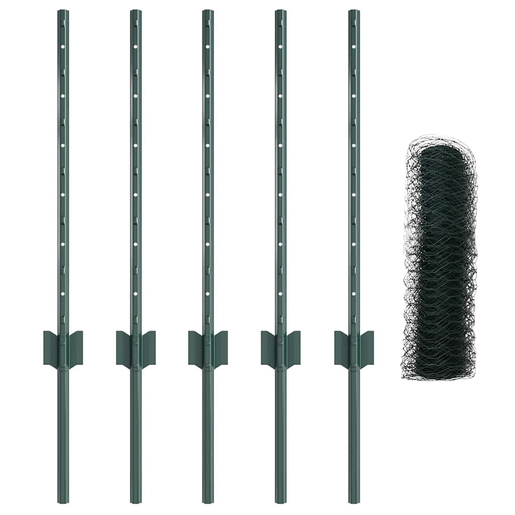 Hexagonal Fence with Post 10 x 0.6 m PVC-Coated Steel Green