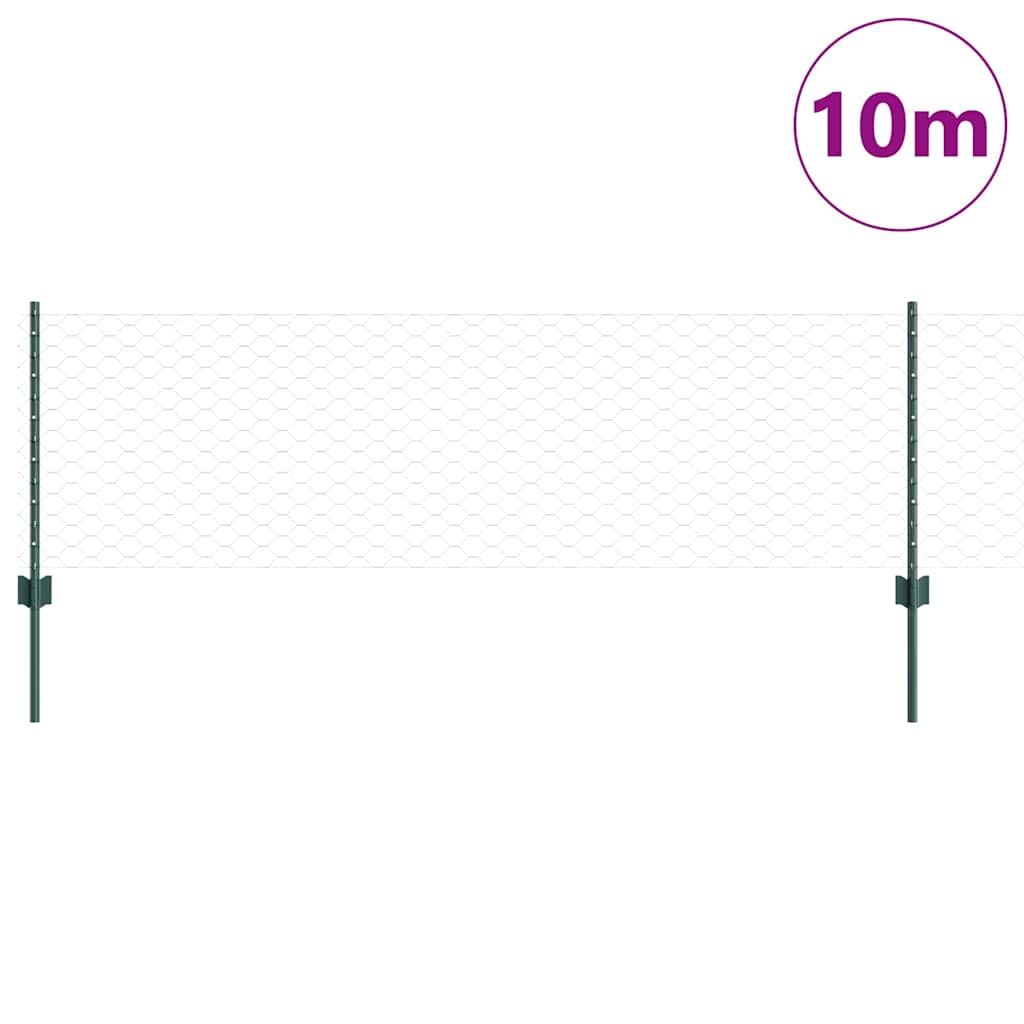 Hexagonal Fence with Post 10 x 0.6 m PVC-Coated Steel Green