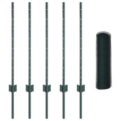 Hexagonal Fence with Post 10 x 0.8 m PVC-Coated Steel Green