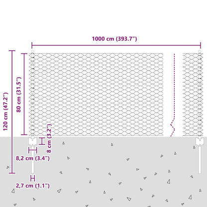 Hexagonal Fence with Post 10 x 0.8 m PVC-Coated Steel Green