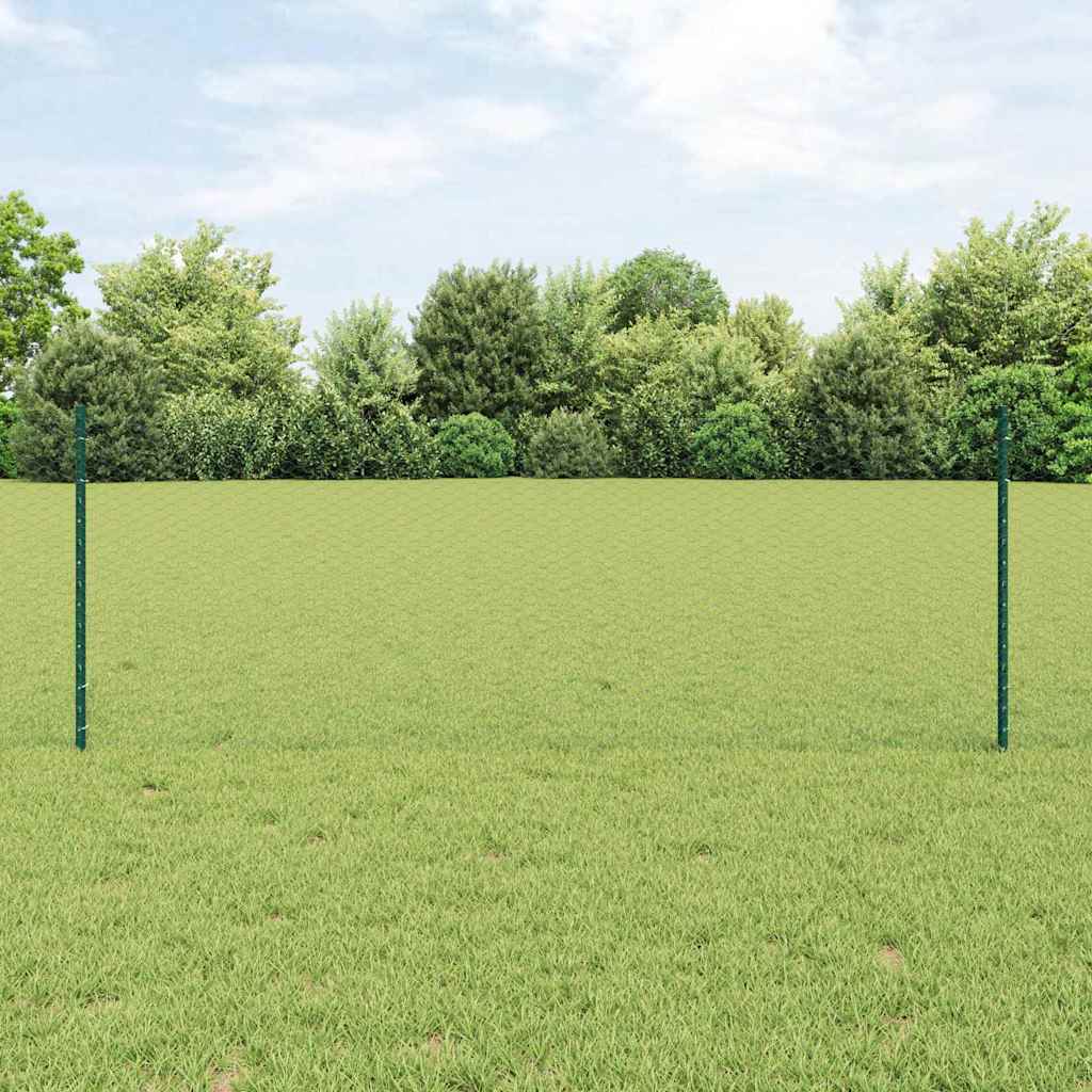 Hexagonal Fence with Post 10 x 0.8 m PVC-Coated Steel Green