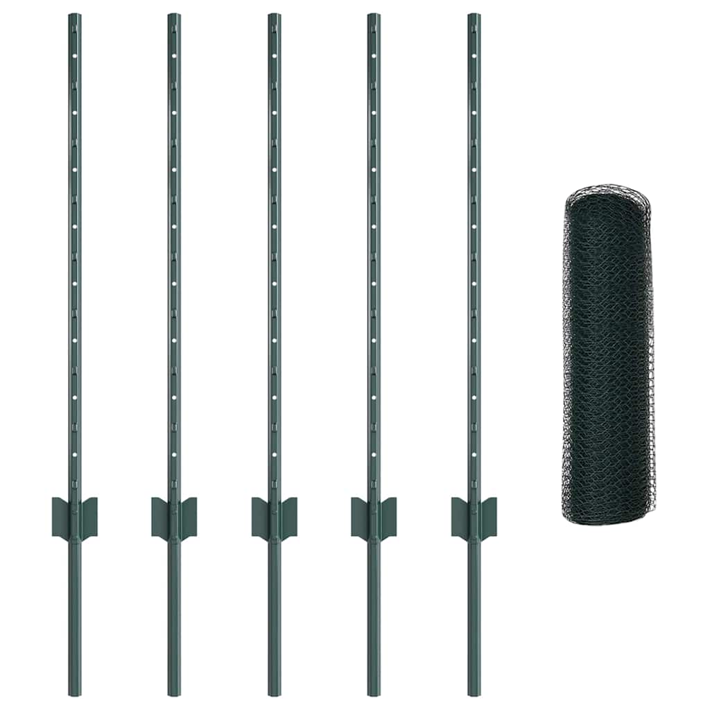 Hexagonal Fence with Post 10 x 0.8 m PVC-Coated Steel Green