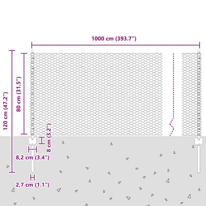 Hexagonal Fence with Post 10 x 0.8 m PVC-Coated Steel Green