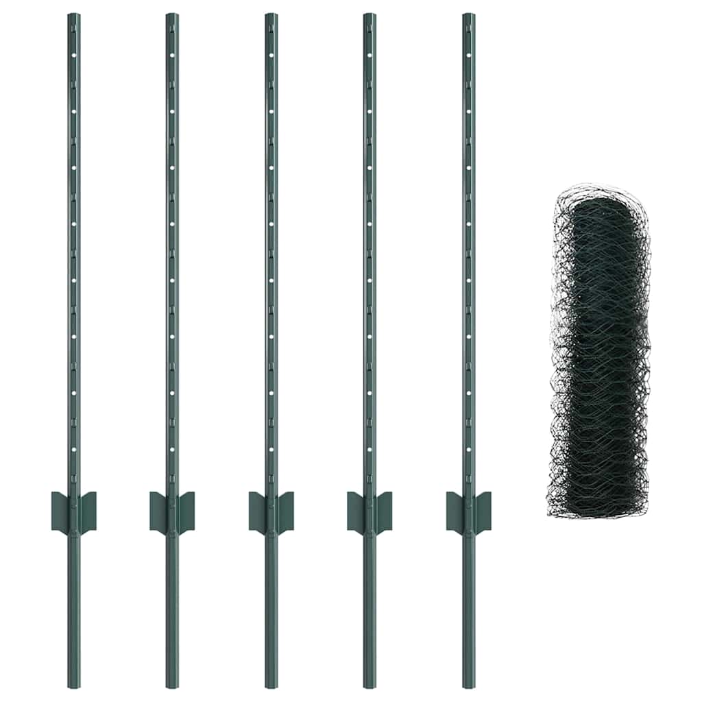 Hexagonal Fence with Post 10 x 0.8 m PVC-Coated Steel Green