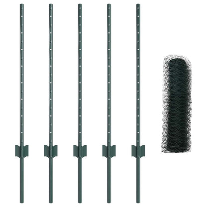 Hexagonal Fence with Post 10 x 0.8 m PVC-Coated Steel Green