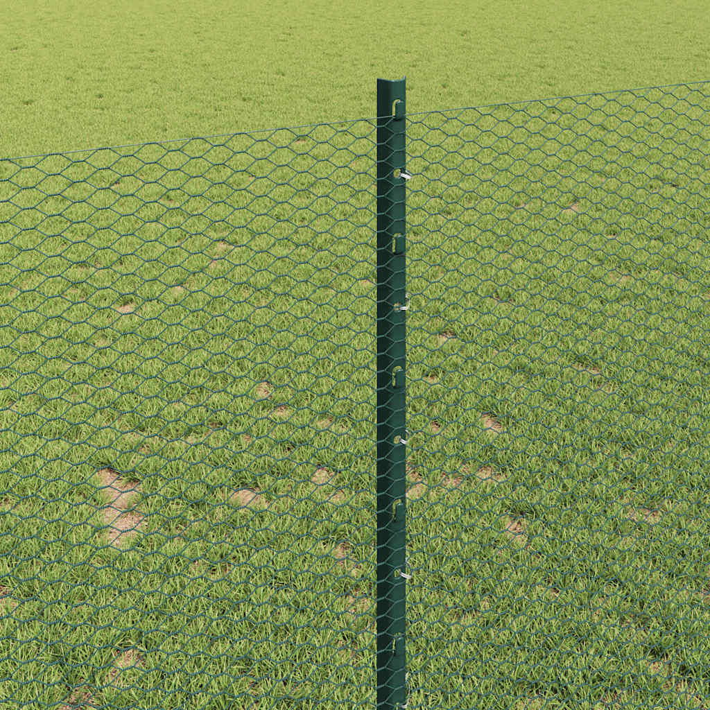 Hexagonal Fence with Post 10 x 1 m PVC-Coated Steel Green Mesh