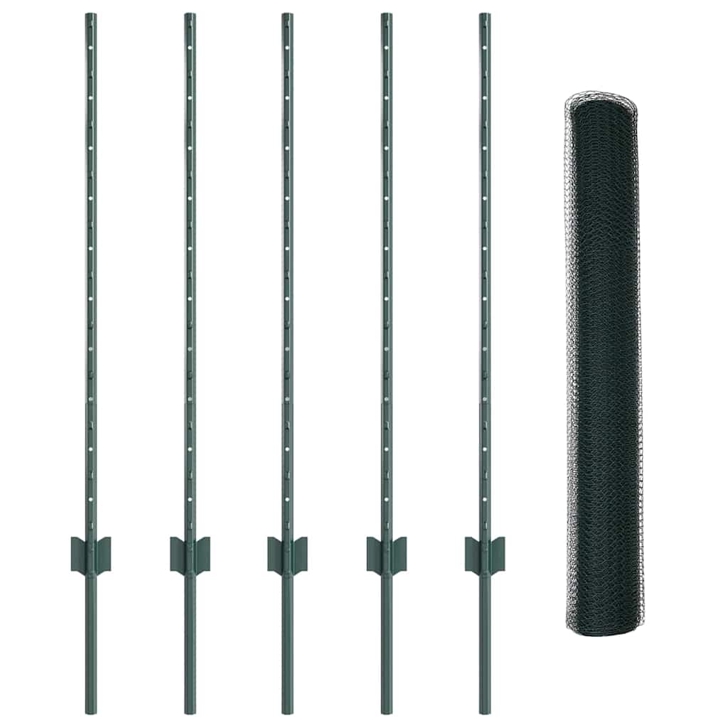 Hexagonal Fence with Post 10 x 1 m PVC-Coated Steel Green Mesh