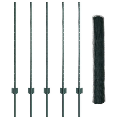 Hexagonal Fence with Post 10 x 1 m PVC-Coated Steel Green Mesh