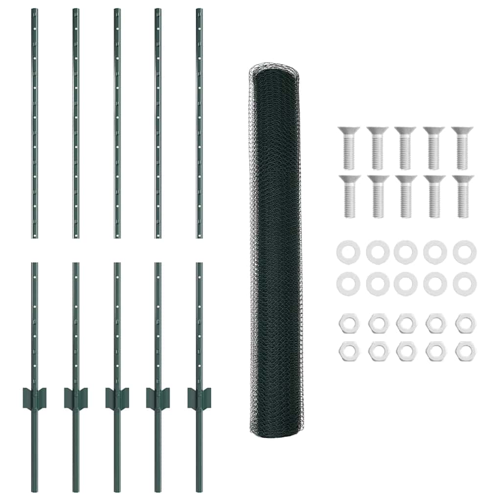 Hexagonal Fence with Post 10 x 1 m PVC-Coated Steel Green Mesh