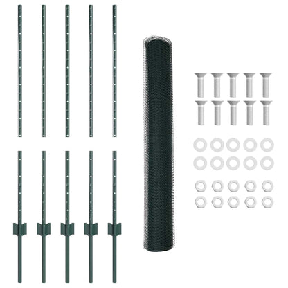 Hexagonal Fence with Post 10 x 1 m PVC-Coated Steel Green Mesh