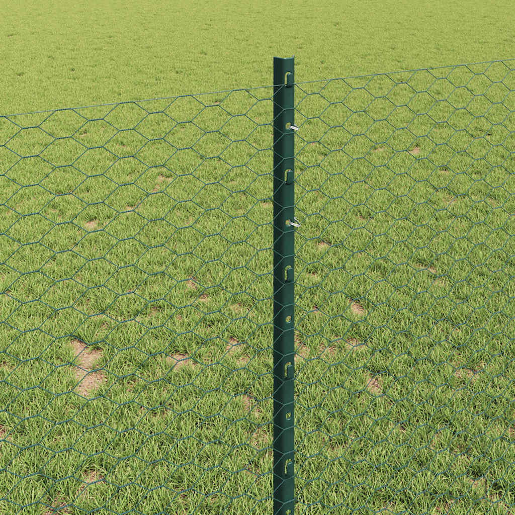 Hexagonal Fence with Post 10 x 1 m PVC-Coated Steel Green Mesh