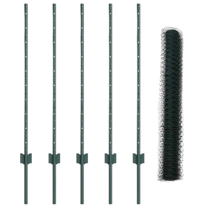 Hexagonal Fence with Post 10 x 1 m PVC-Coated Steel Green Mesh