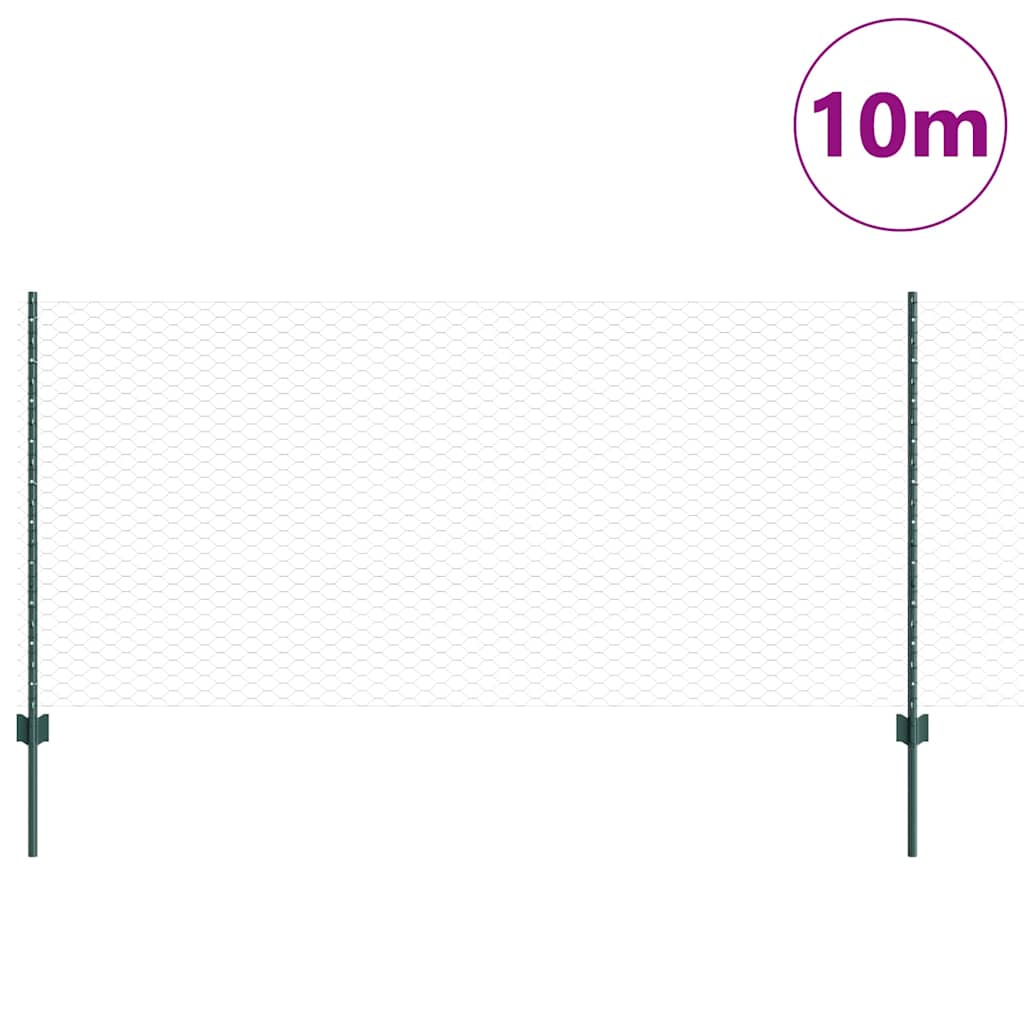 Hexagonal Fence with Post 10 x 1 m PVC-Coated Steel Green Mesh