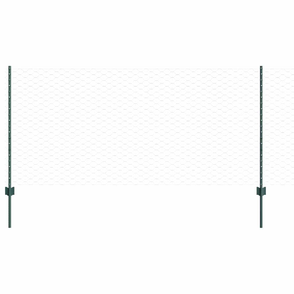 Hexagonal Fence with Post 10 x 1 m PVC-Coated Steel Green Mesh
