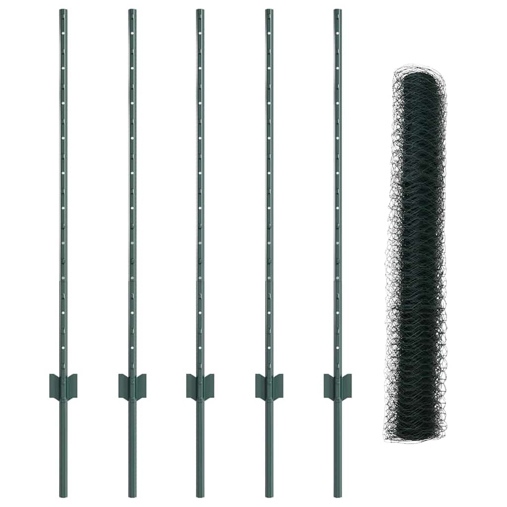 Hexagonal Fence with Post 10 x 1 m PVC-Coated Steel Green Mesh