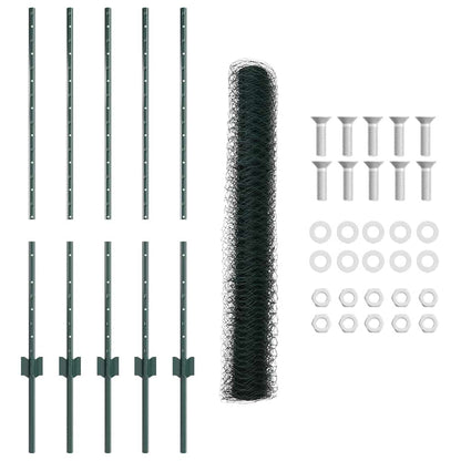 Hexagonal Fence with Post 10 x 1 m PVC-Coated Steel Green Mesh