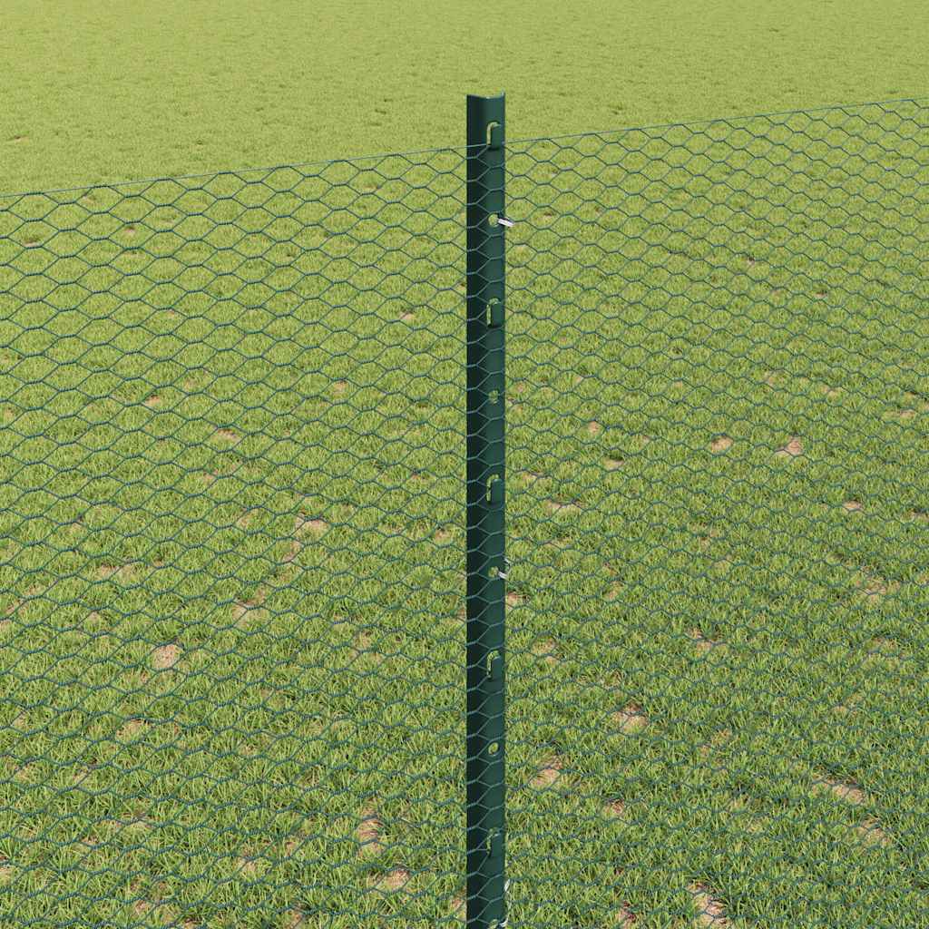 Hexagonal Fence with Post 10 x 1.4 m PVC-Coated Steel Green