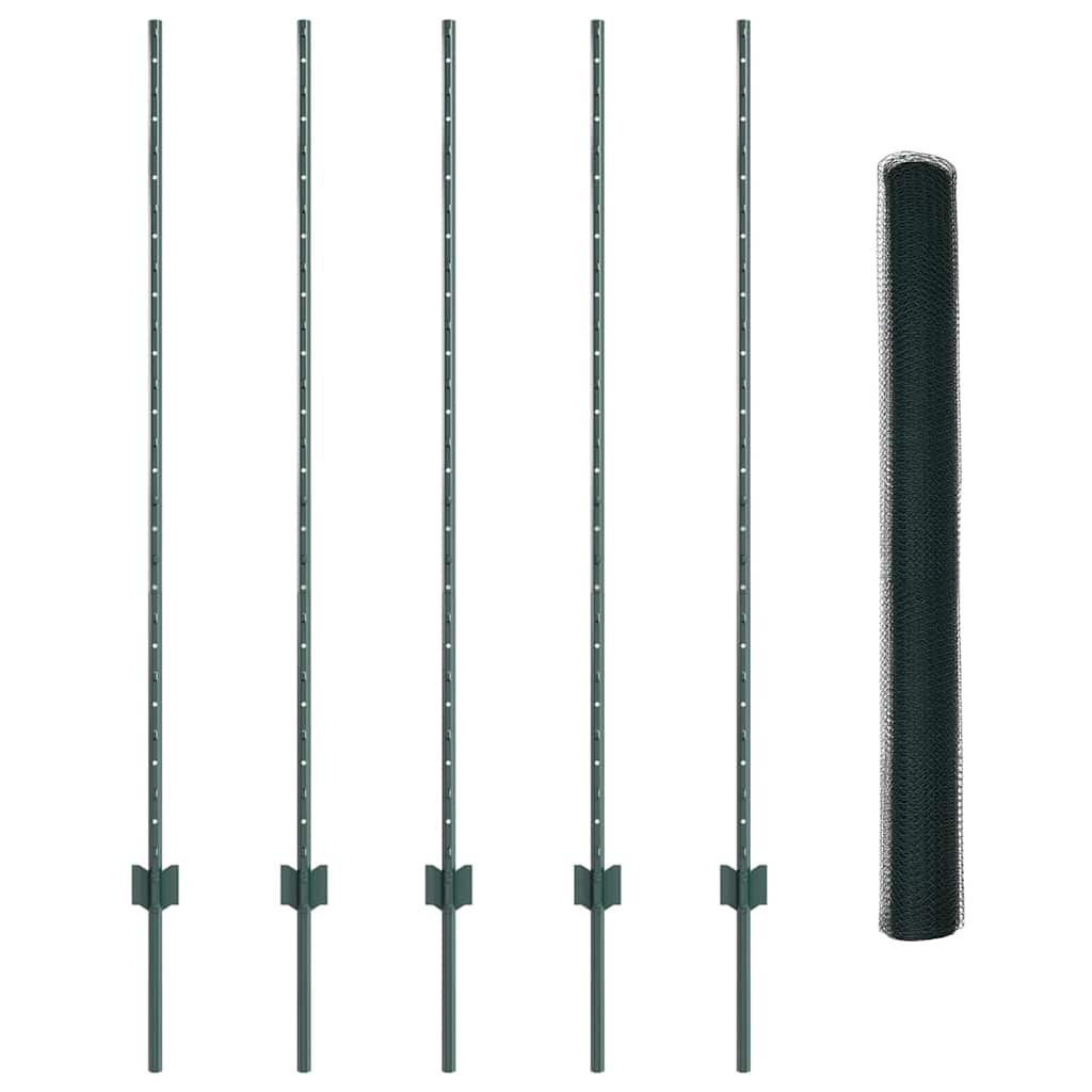 Hexagonal Fence with Post 10 x 1.4 m PVC-Coated Steel Green