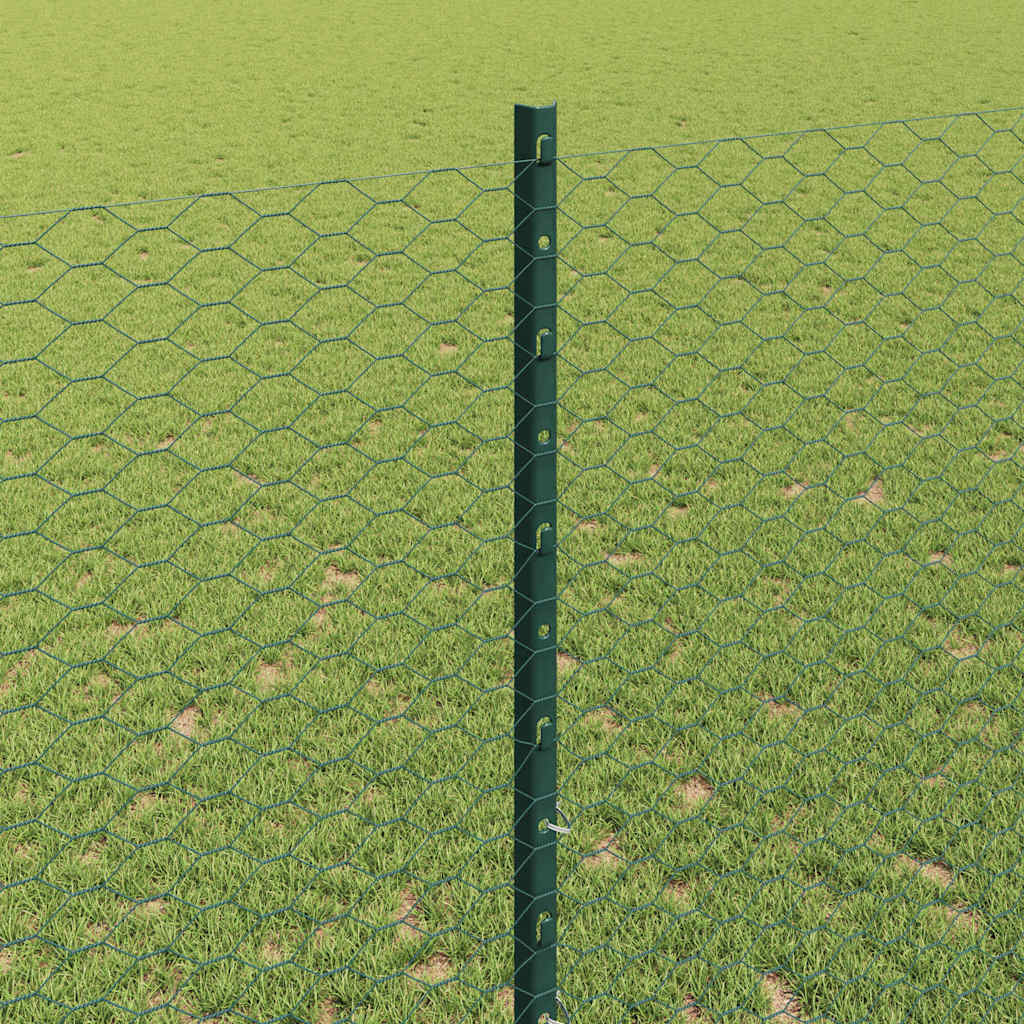 Hexagonal Fence with Post 10 x 1.4 m PVC-Coated Steel Green
