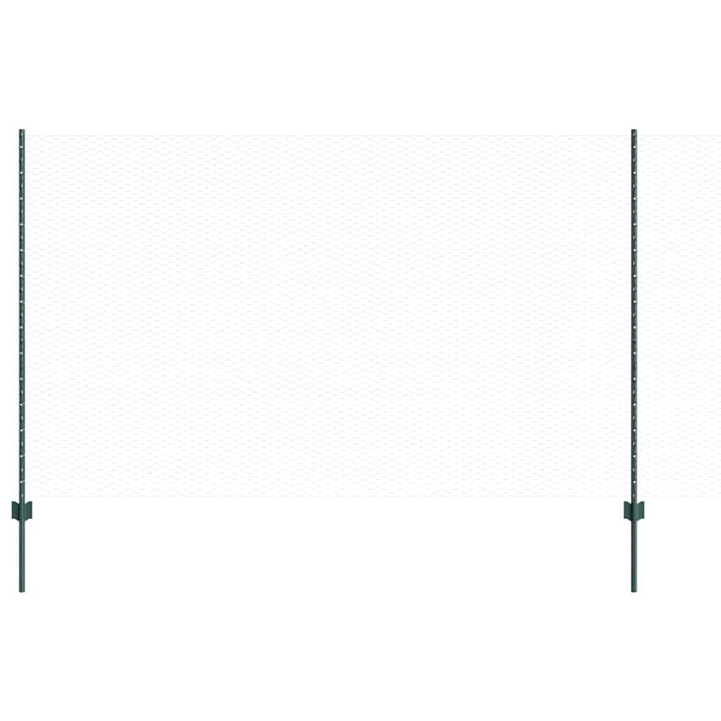 Hexagonal Fence with Post 10 x 1.4 m PVC-Coated Steel Green