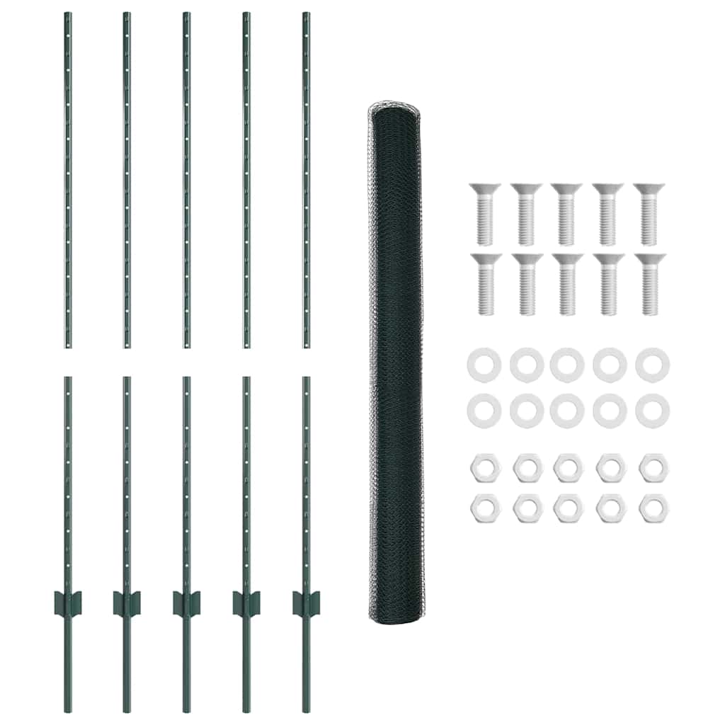 Hexagonal Fence with Post 10 x 1.4 m PVC-Coated Steel Green