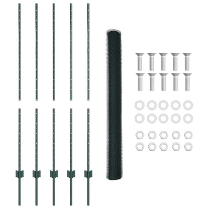 Hexagonal Fence with Post 10 x 1.4 m PVC-Coated Steel Green