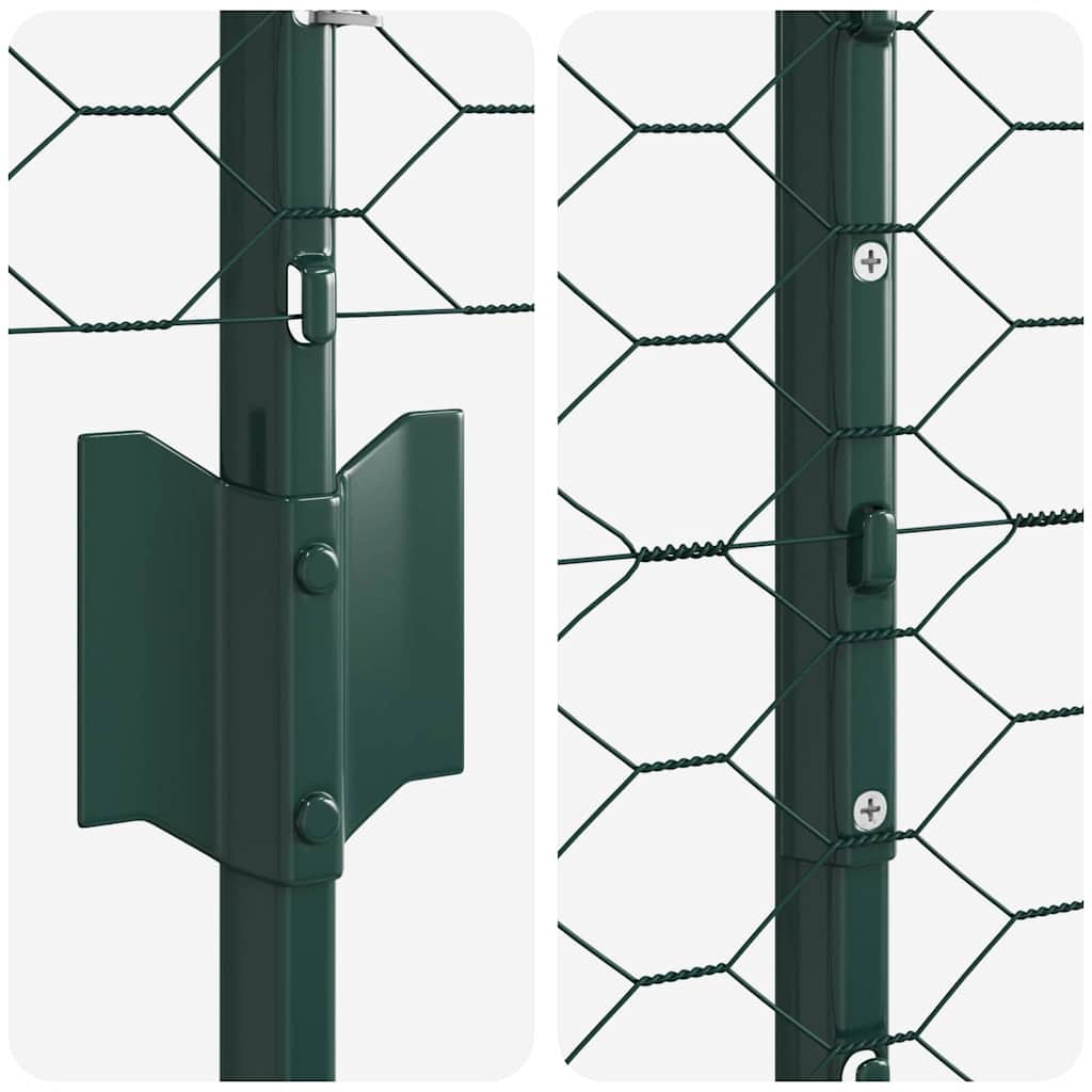 Hexagonal Fence with Post 10 x 1.4 m PVC-Coated Steel Green