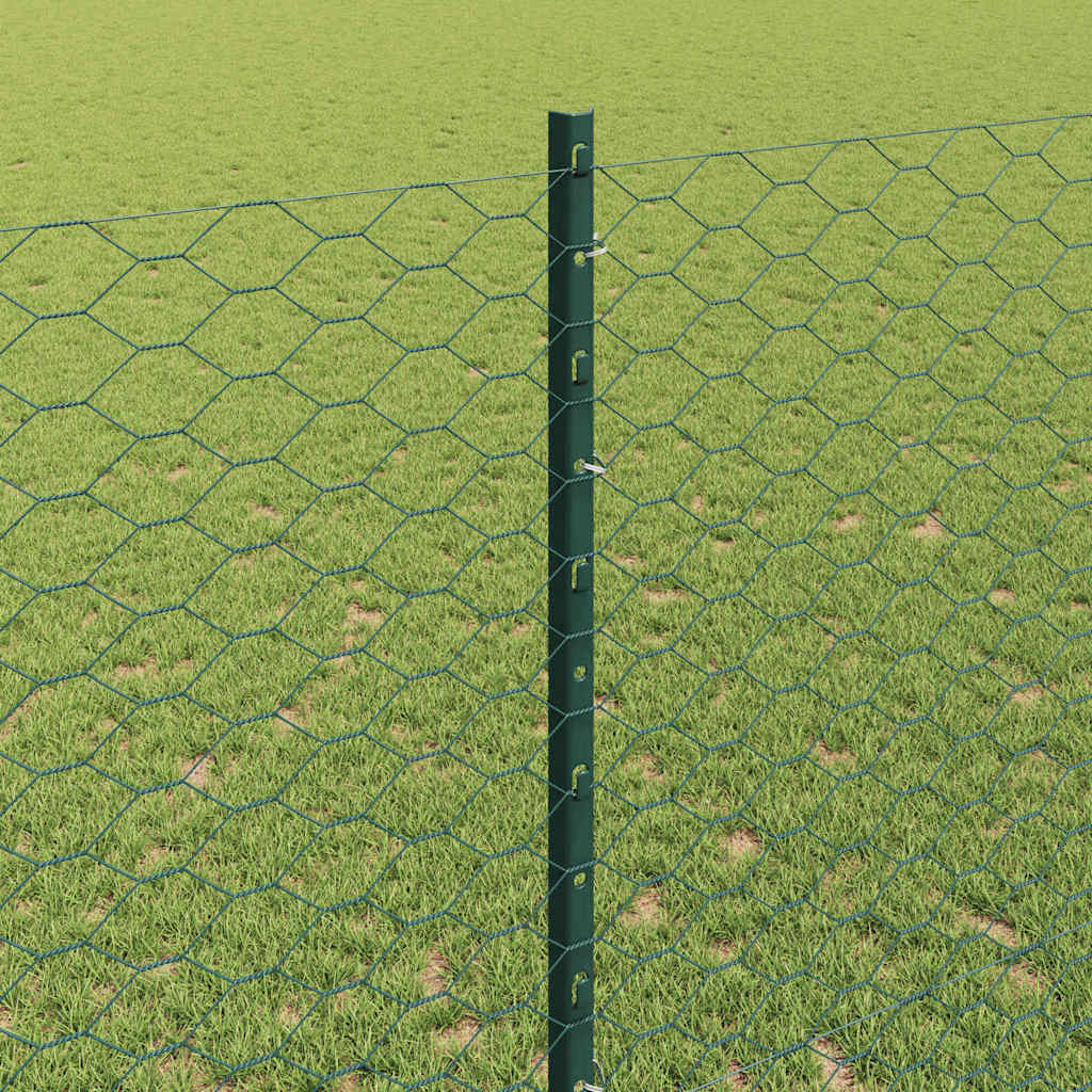 Hexagonal Fence with Post 10 x 1.4 m PVC-Coated Steel Green