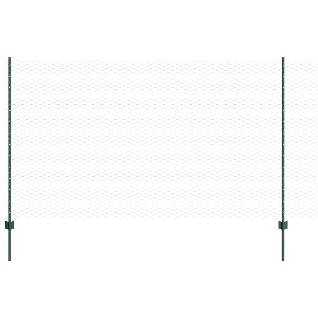 Hexagonal Fence with Post 10 x 1.4 m PVC-Coated Steel Green