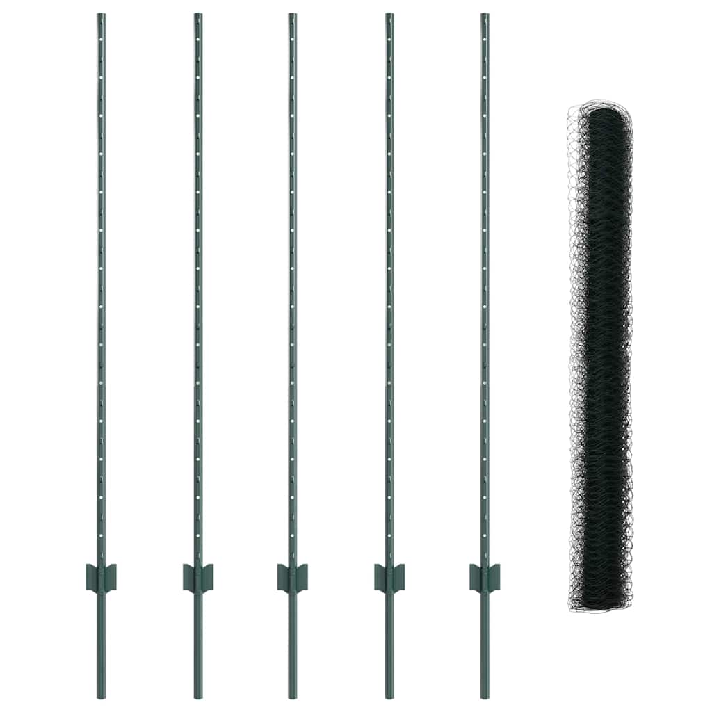 Hexagonal Fence with Post 10 x 1.4 m PVC-Coated Steel Green